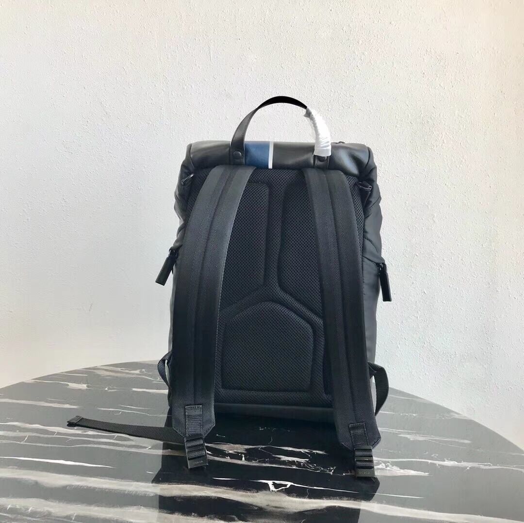 Prada Technical fabric and leather backpack 2VZ135 black&blue