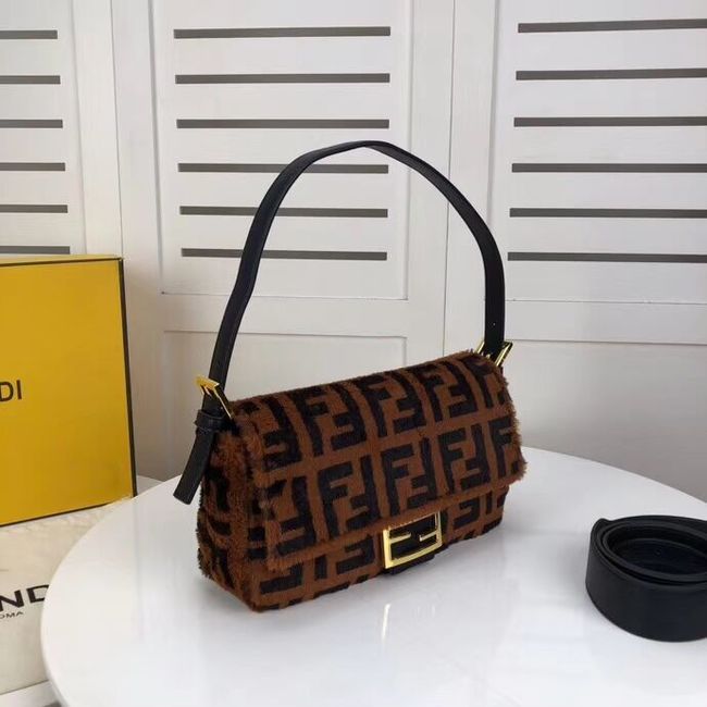 Fendi BAGUETTE Brown mink bag BR771A9 Brown