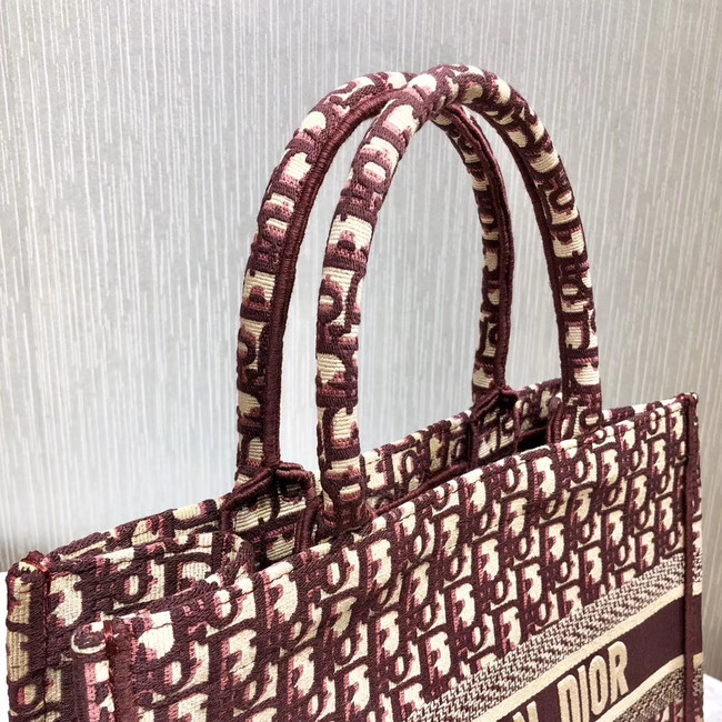 DIOR BOOK TOTE BAG IN EMBROIDERED CANVAS C1286-2 BURGUNDY