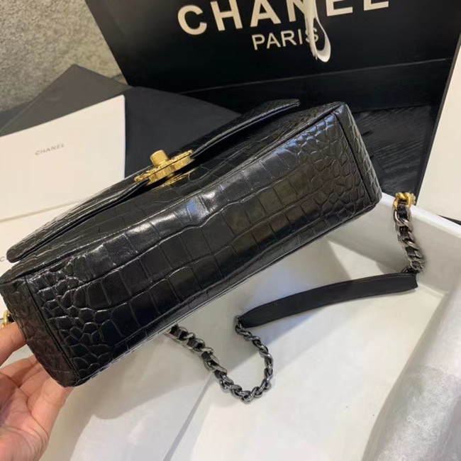 CHANEL 19 Flap Bag Crocodile Leather AS1160 black