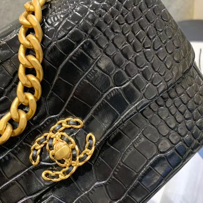 CHANEL 19 Flap Bag Crocodile Leather AS1160 black