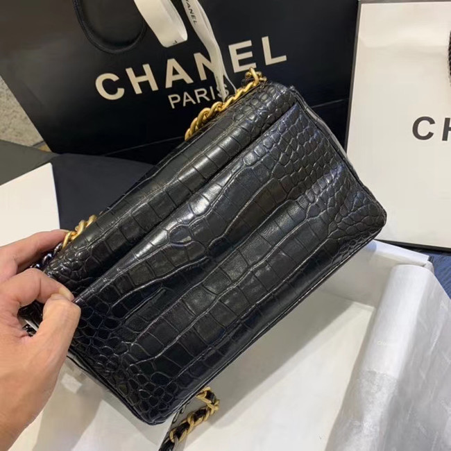 CHANEL 19 Flap Bag Crocodile Leather AS1160 black