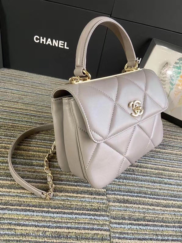 Chanel CC original lambskin top handle flap bag A92236 grey&Gold-Tone Metal