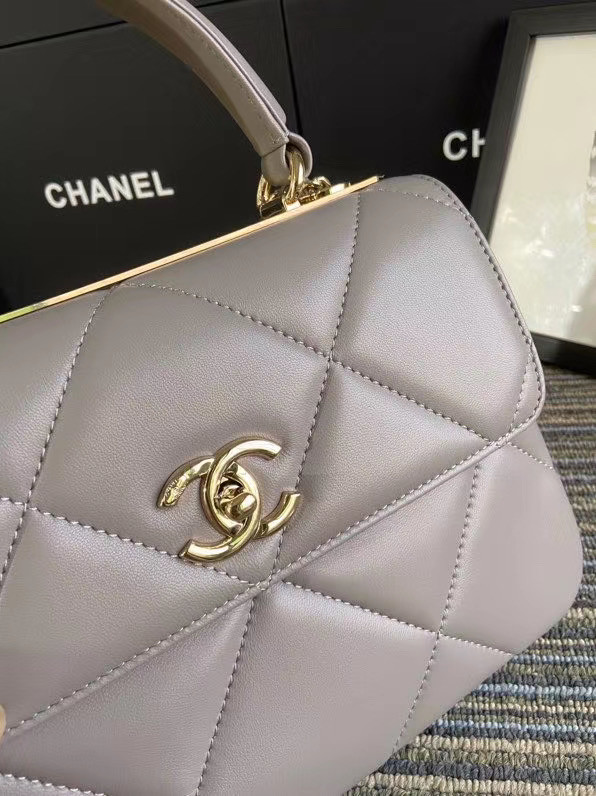 Chanel CC original lambskin top handle flap bag A92236 grey&Gold-Tone Metal