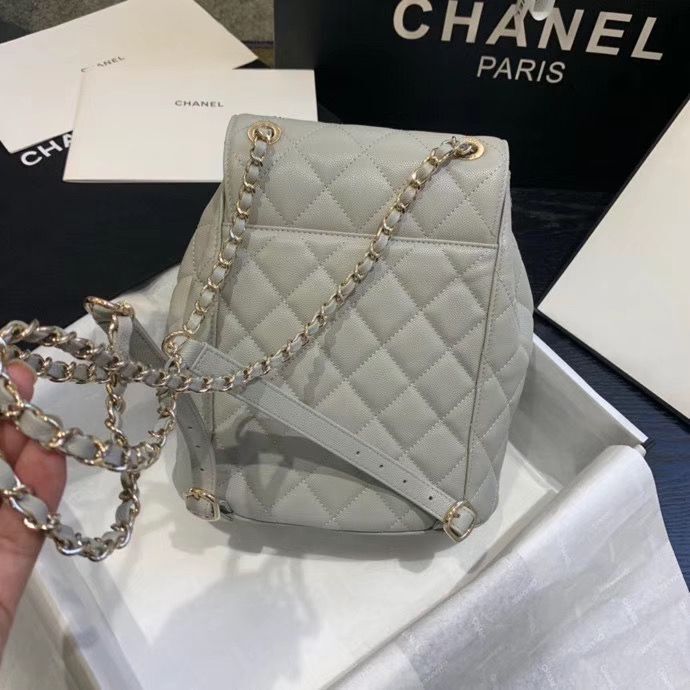 Chanel backpack Grained Calfskin & Gold-Tone Metal AS1371 Gray