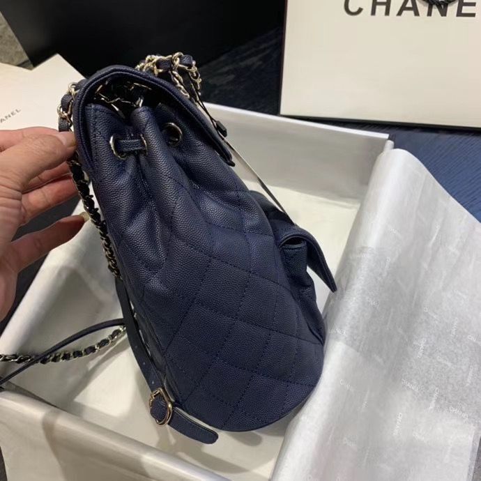 Chanel backpack Grained Calfskin & Gold-Tone Metal AS1371 Navy