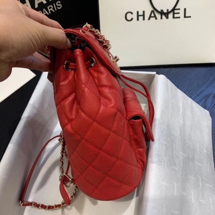 Chanel backpack Grained Calfskin & Gold-Tone Metal AS1371 Red