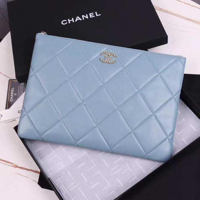 CHANEL 19 Sheepskin Original Leather Carry on bag AP0952 light blue