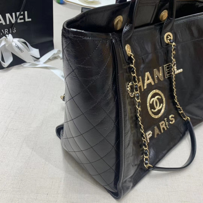 Chanel cowhide Tote Shopping Bag A66942 black