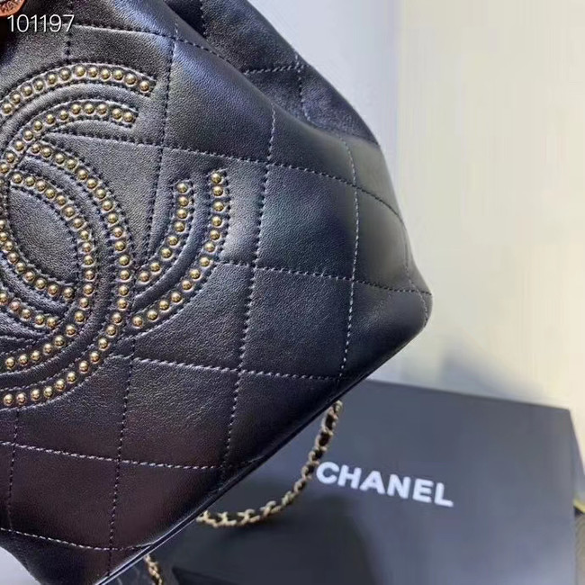 CHANEL Calfskin small Backpack & gold-Tone Metal AS1614 black