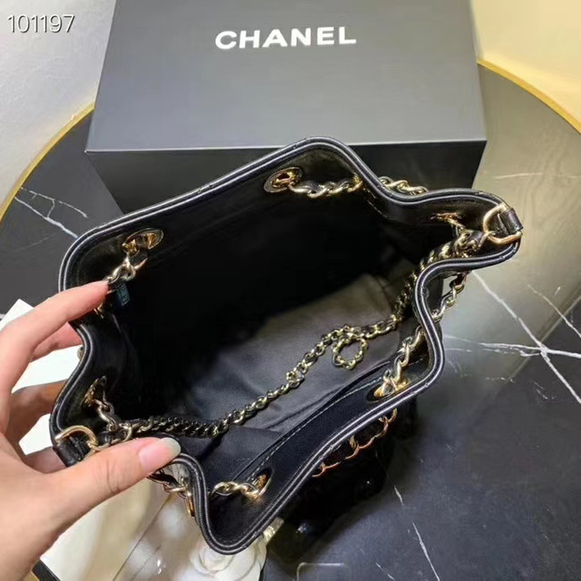 CHANEL Calfskin small Backpack & gold-Tone Metal AS1614 black