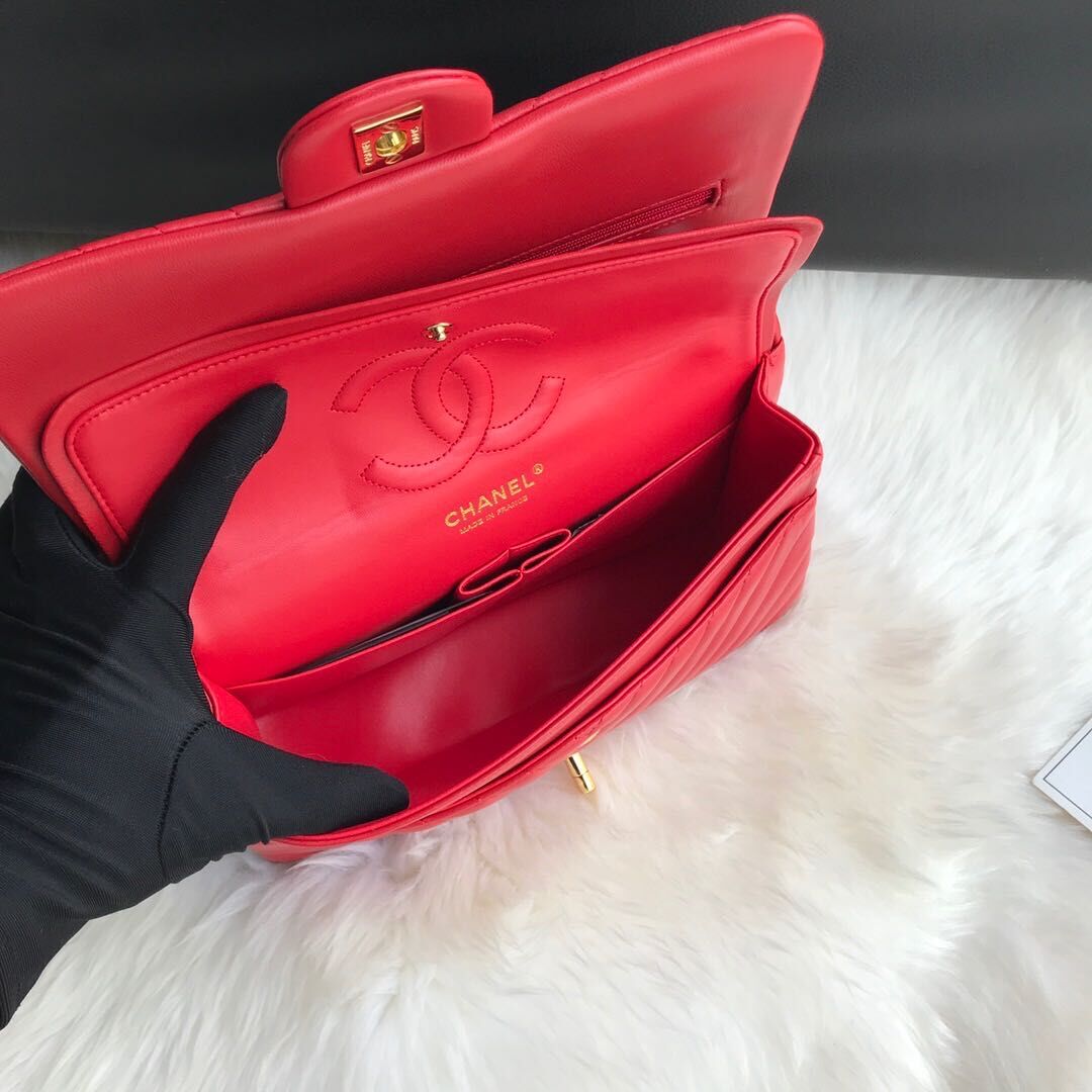 Chanel Flap Original Lambskin Leather Shoulder Bag 1112V Red