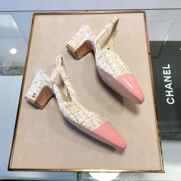 Chanel tweed slingbacks 55mm heel G31318 beige&pink