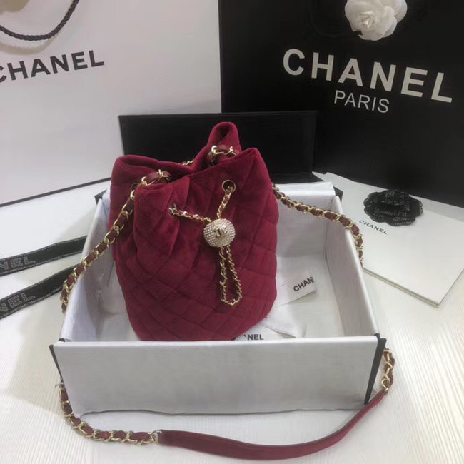 Chanel velvet Drawstring bag AS1894 Burgundy