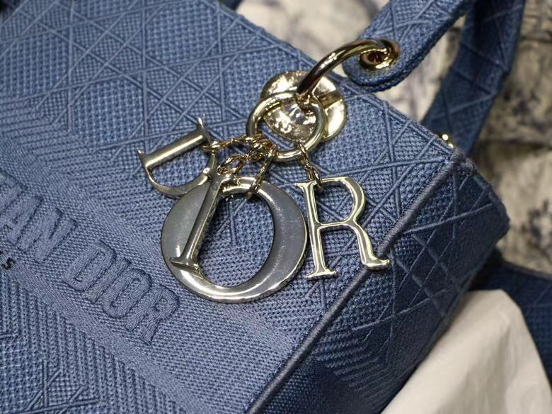 DIOR MEDIUM LADY D-LITE BAG Dark Denim Blue Cannage Embroidery M0565OREY