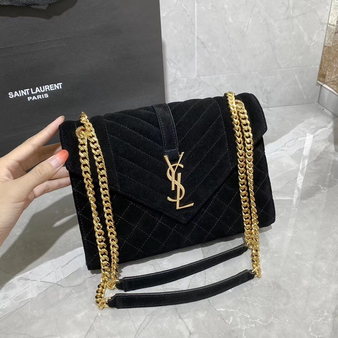 YSL ENVELOPPE MEDIUM BAG IN MIX MATELASSE GRAIN DE POUDRE EMBOSSED IN SUEDE Y487206 black