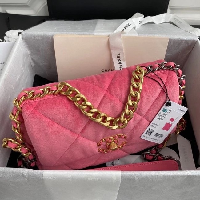 Chanel 19 flap bag velvet AS1160 pink