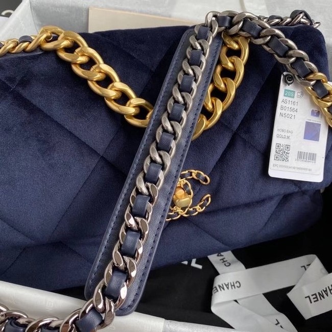 Chanel 19 flap bag velvet AS1161 Royal Blue