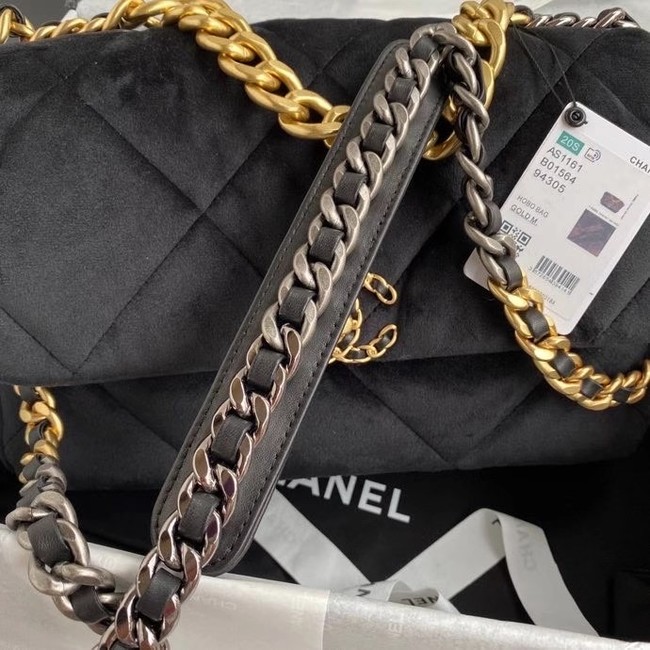 Chanel 19 flap bag velvet AS1161 black