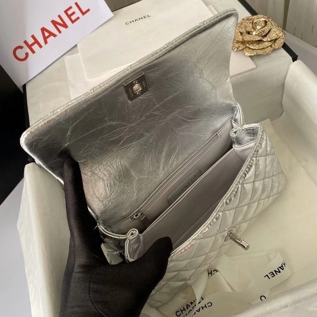 Chanel Small Flap Bag with Top Handle 92990 silver