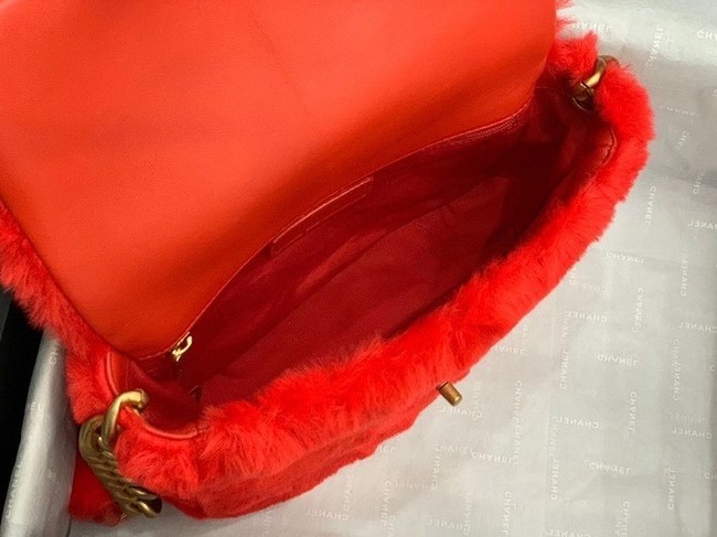 Chanel flap bag Shearling Lambskin & Gold-Tone Metal AS2240 red