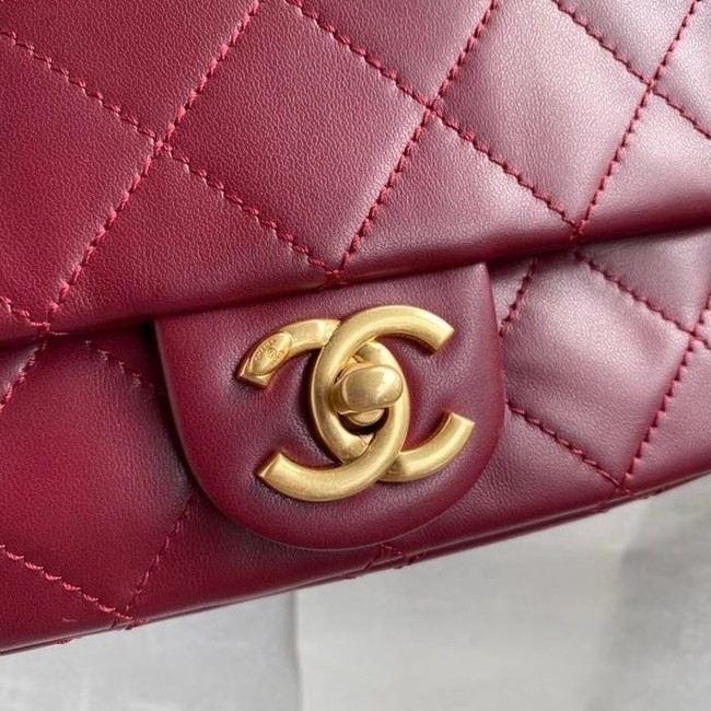 Chanel small flap bag Lambskin & Gold-Tone Metal AS2210 Burgundy