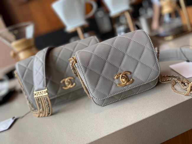 Chanel small flap bag Lambskin & Gold-Tone Metal AS2051 grey