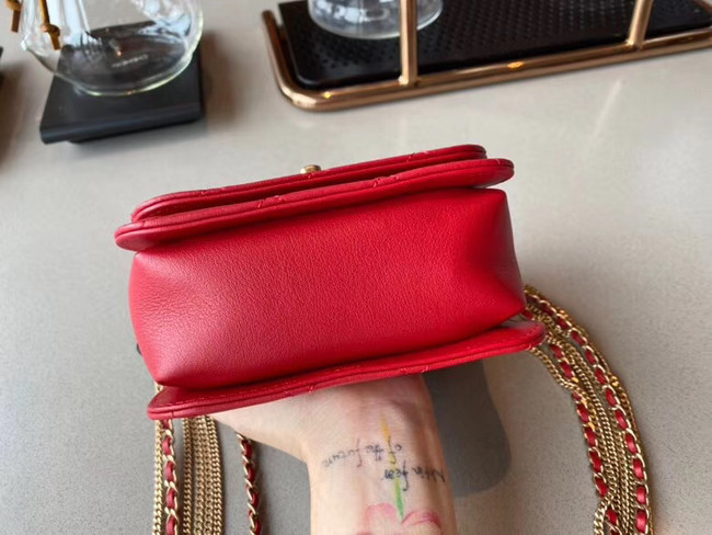 Chanel small flap bag Lambskin & Gold-Tone Metal AS2051 red