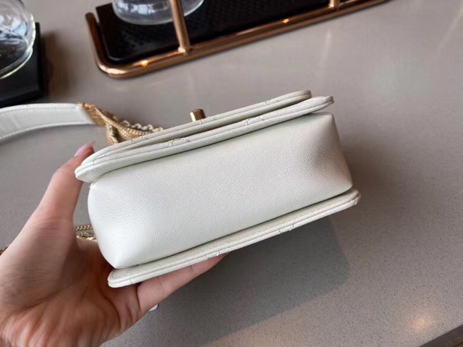 Chanel small flap bag Lambskin & Gold-Tone Metal AS2051 white