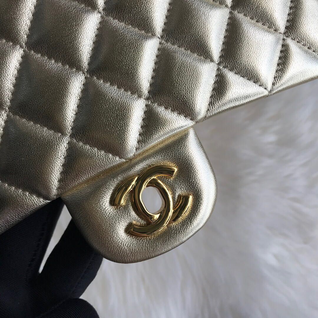 CHANEL Classic Handbag Lambskin 1112 GOLD