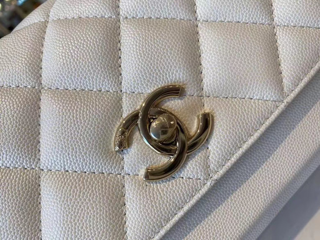 Chanel small flap bag Calfskin & Gold-Tone Metal A93749 white