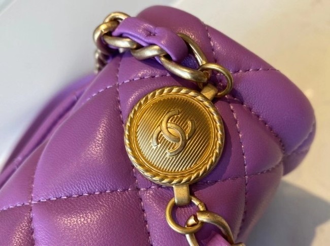 Chanel flap bag Calfskin & Gold-Tone Metal AS2055 purple