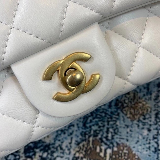 Chanel small flap bag Lambskin & Gold-Tone Metal AS2204 white