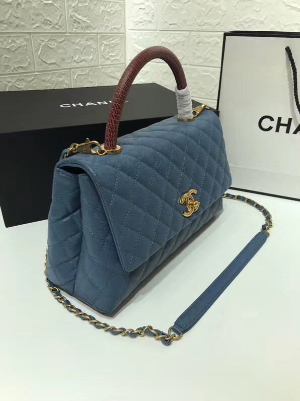 Chanel flap bag with Burgundy top handle A92991 Blue