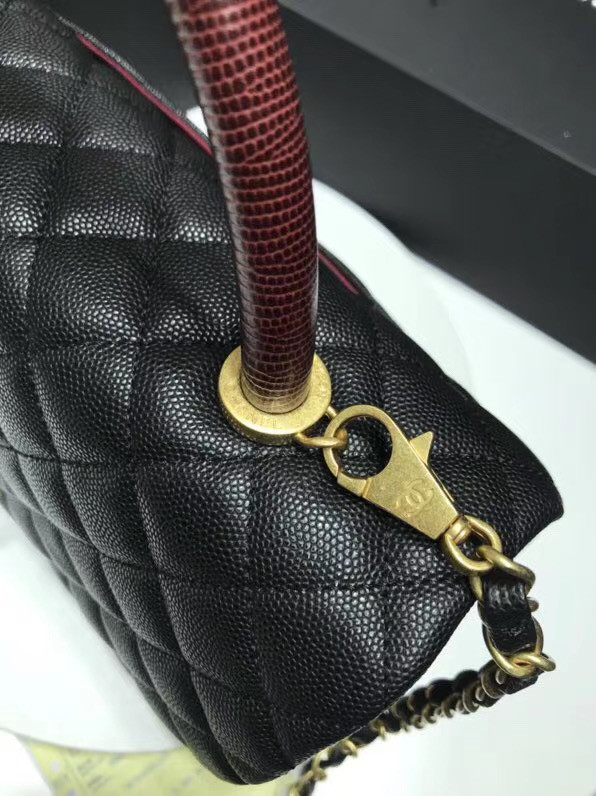 Chanel flap bag with red top handle A92991 black