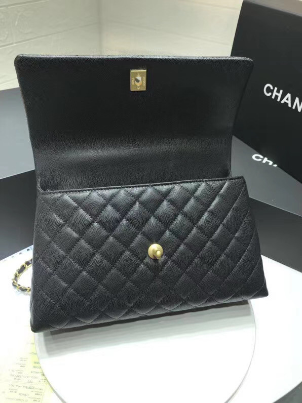 Chanel flap bag with red top handle A92991 black