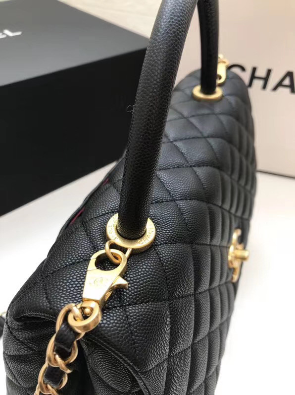 Chanel flap bag with top handle A92991 black