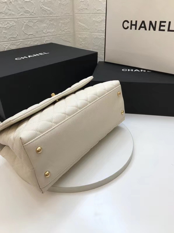 Chanel flap bag with top handle A92991 white