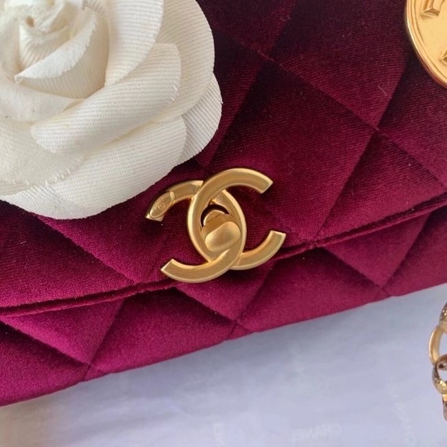 Chanel flap bag velvet & Gold-Tone Metal AS2222 Burgundy