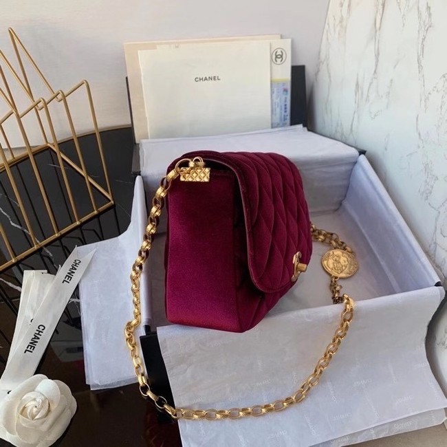 Chanel flap bag velvet & Gold-Tone Metal AS2222 Burgundy