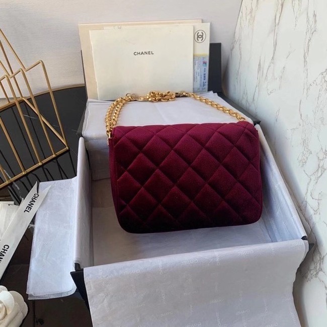 Chanel flap bag velvet & Gold-Tone Metal AS2222 Burgundy