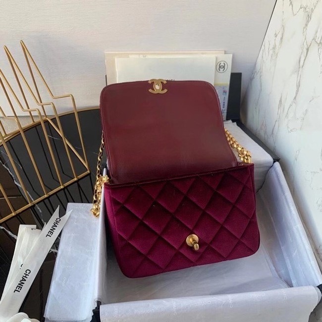 Chanel flap bag velvet & Gold-Tone Metal AS2222 Burgundy