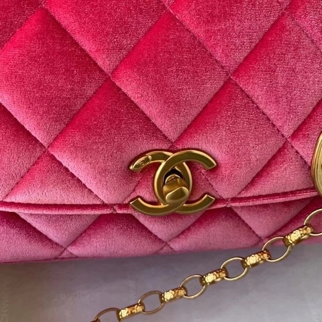 Chanel flap bag velvet & Gold-Tone Metal AS2222 Coral