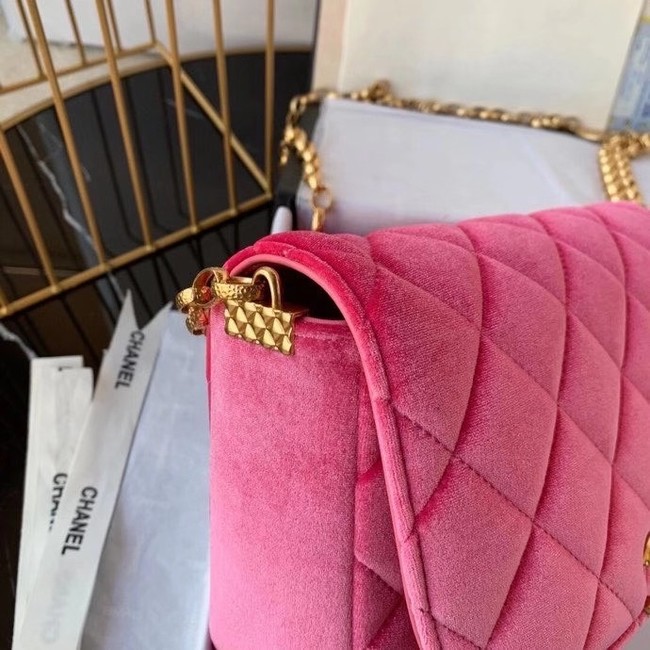 Chanel flap bag velvet & Gold-Tone Metal AS2222 Coral