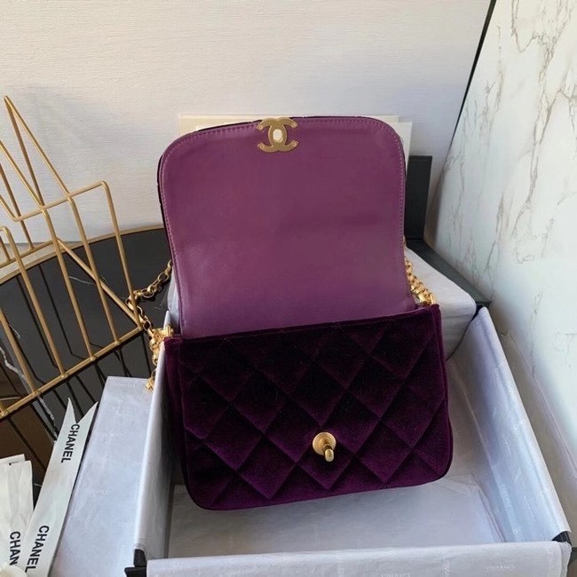 Chanel flap bag velvet & Gold-Tone Metal AS2222 deep purple