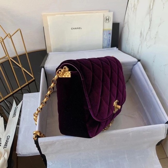 Chanel flap bag velvet & Gold-Tone Metal AS2222 deep purple