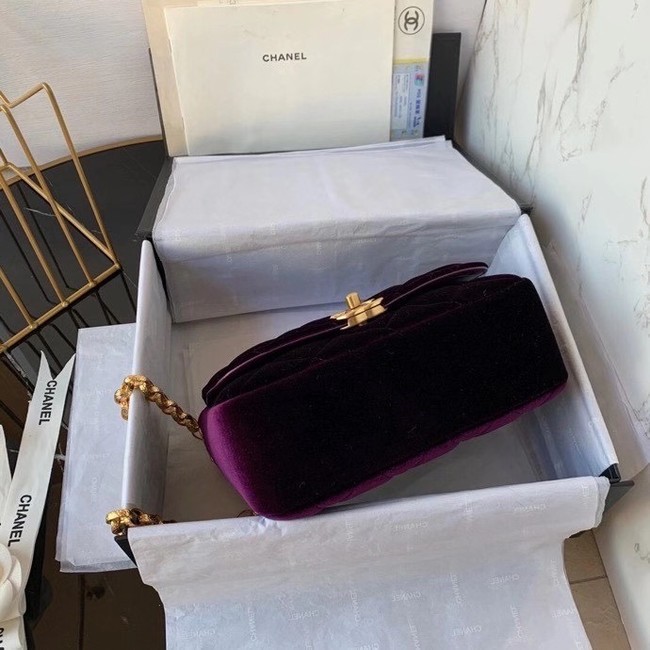 Chanel flap bag velvet & Gold-Tone Metal AS2222 deep purple