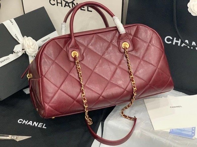 Chanel bowling bag Calfskin & Gold-Tone Metal AS8396 Burgundy