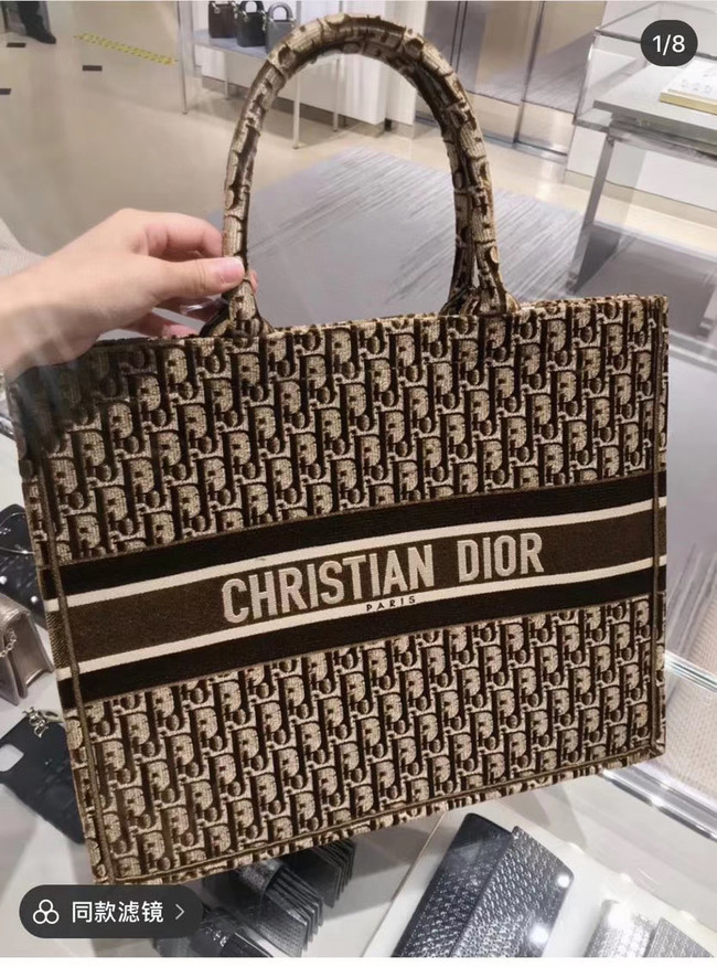 DIOR BOOK TOTE SMALL Oblique Embroidered Velvet M1296ZW Brown