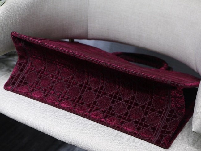 DIOR BOOK TOTE Burgundy Cannage Embroidered Velvet M1286Z